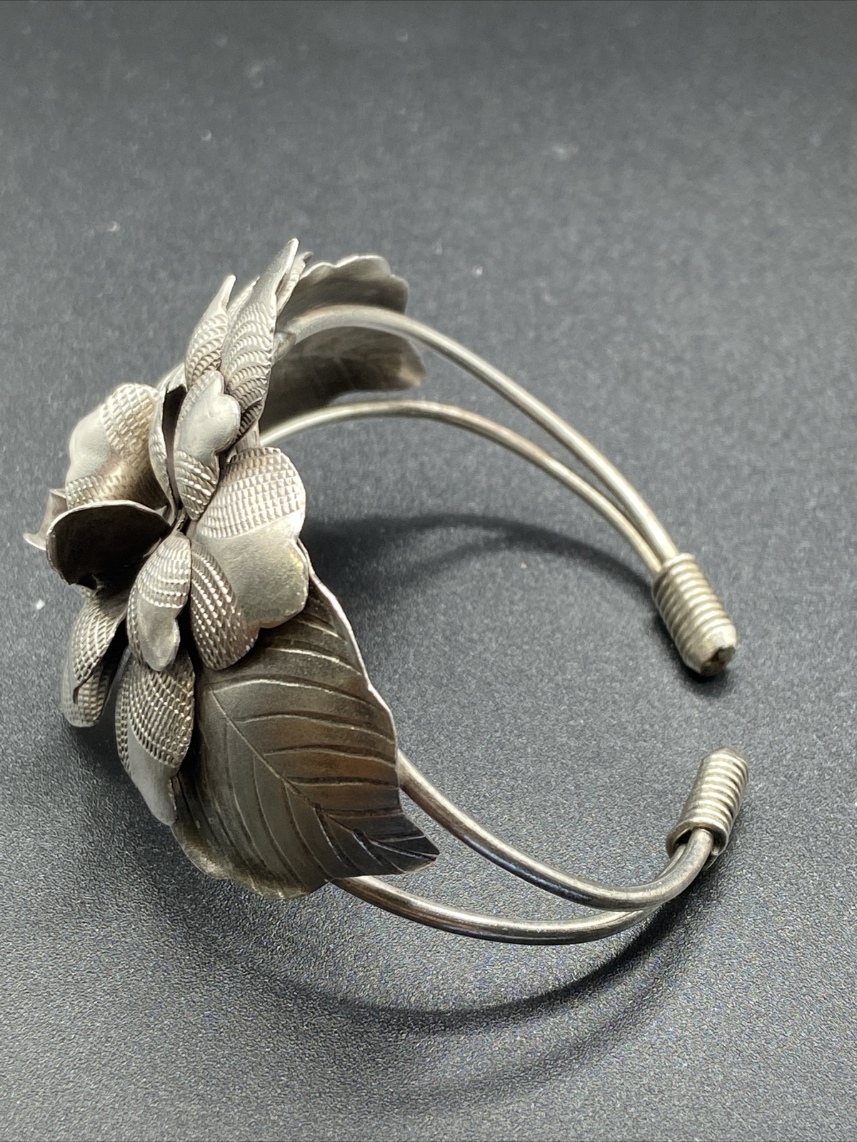 Sterling Silver Thai Flower Cuff Ring Earring Set… - image 3