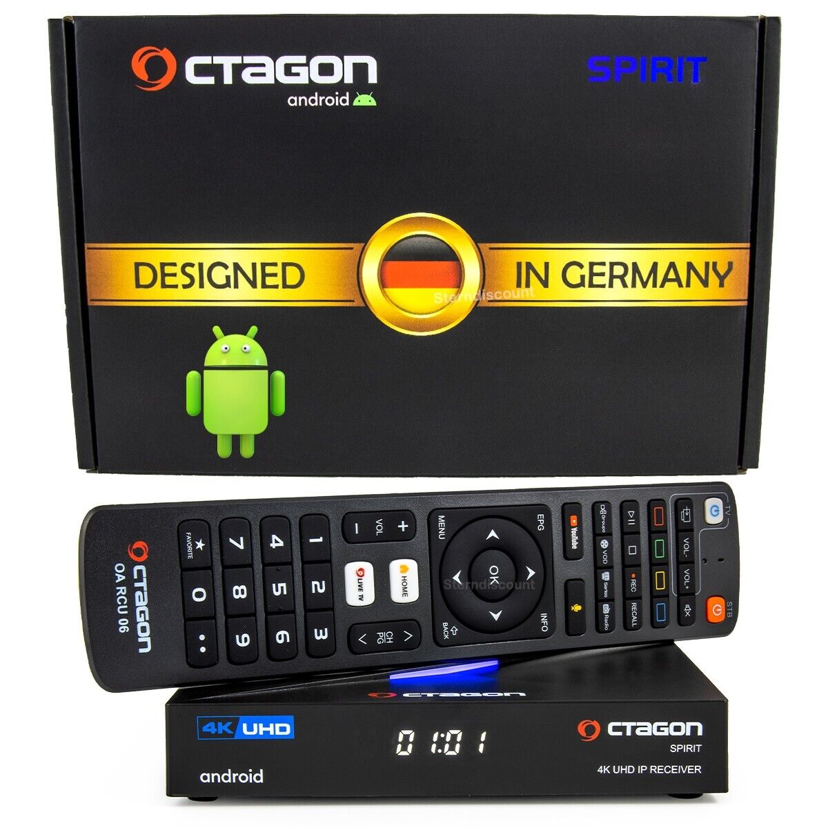 Octagon SPIRIT 4K IP TV-Box Receiver Android HDR10 Dual-WiFi WLAN Bluetooth DRM