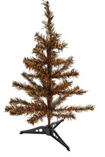 Halloween Artificial Tree with Base 18 in Tall 35 Tip Orange Black Tinsel New