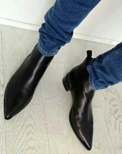 Handmade Mens Black Pointed Toe Chelsea Formal Boots Leather Ankle Boots For Men