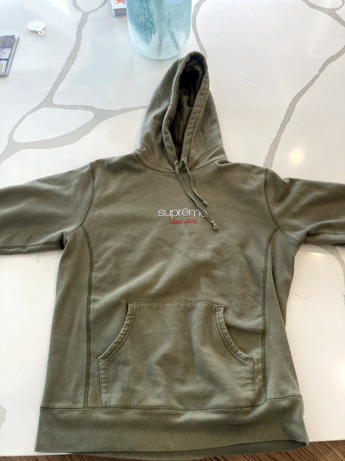 Felpa con cappuccio classico logo cromato Supreme oliva taglia FW16 large usata