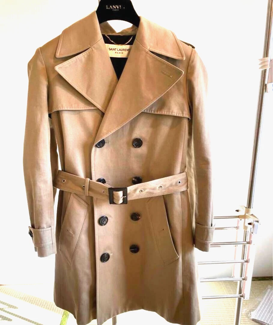SAINT LAURENT (YSL) Saint Laurent Paris trench ritagliato con cintura beige TG36 HEDI SLIMANE di JP #YI