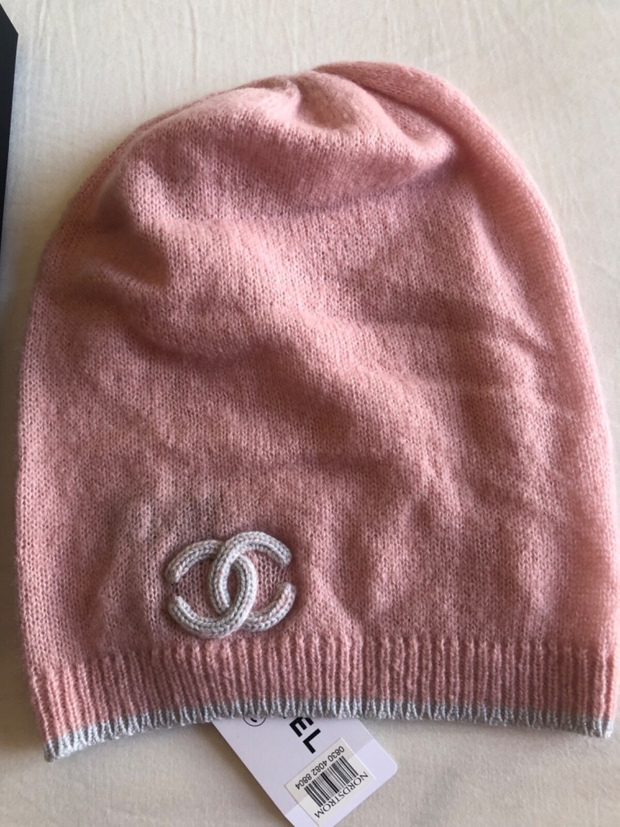 Chanel 20B Pink Blue Cashmere Silk Logo Beanie Hat BNIB FREE US S - Main Image