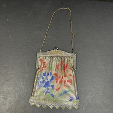 Vintage Flapper Metal Mesh Purse With Chain Floral Design