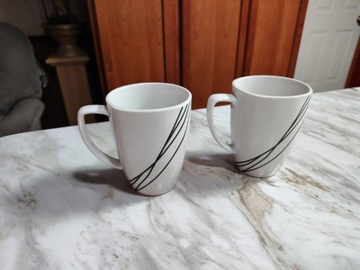 2 Corelle Coordinates Simple Sketch White with Black Lines Coffee Cups/ Mugs 