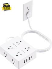 Flat Plug Power Strip with 10 FT Extension Cord, 8 Outlets 4 USB Ports 1 USB C ,