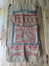 Vintage FELCO Soybean Oil Meal Mason City IOWA Burlap Empty Sack, North Iowa