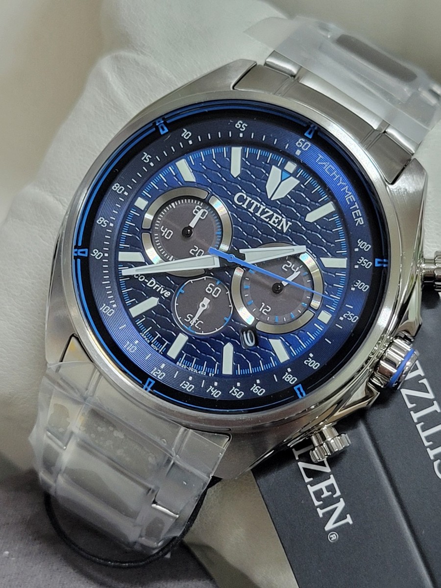 NEW✓ Citizen Eco-Drive Sports Blue Chrono Date Steel Men's