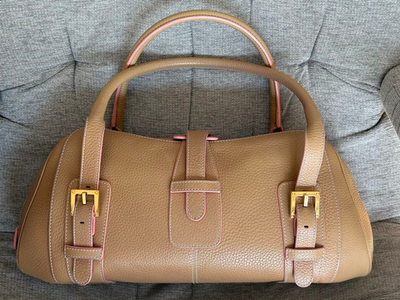Loewe Senda Leather Shoulder Bag Beige Pink Gold 2Way Handbag