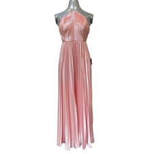 NWT Lulu's Satin Pleated Backless Maxi Dress Women's Large Light Pink