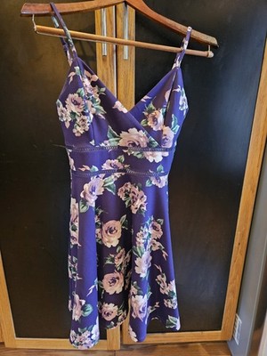 Mi Ami Fit-n-Flare Dress Women's Small Purple Floral Spaghetti Strap Francesca's