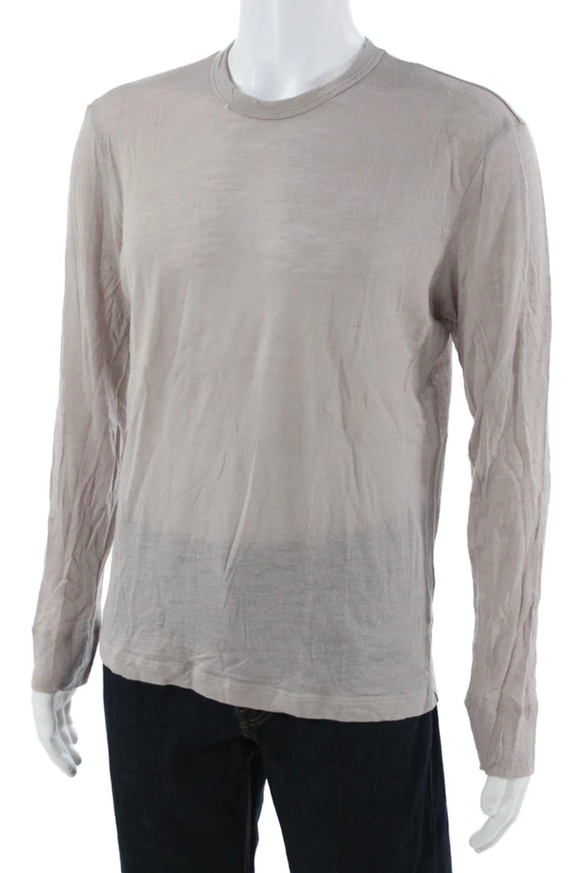 James Perse Mens Beige Long Sleeve Crew Neck T-Shirt Cotton Blend Size 2 - Image 2 of 4