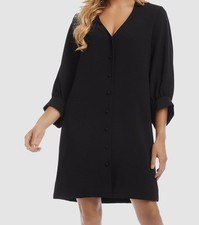 Karen Kane Women's Black Button-Front Crepe Back Satin Shift Dress Size XS