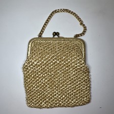 Bolso sin asas HECHO A MANO ITALIA VINTAGE ganchillo metálico rafia con asa de cadena dorada