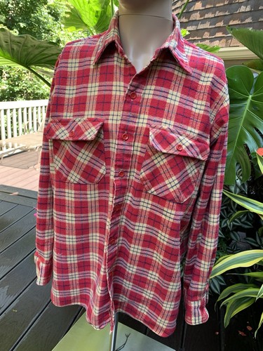 L.L.Bean, LL BEAN Timberline Cotton Poly Red Plaid Flannel Camp Shirt SZ16 M L Vintage 80s