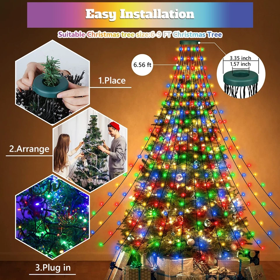 Cadena de 200 luces LED cascada árbol de Navidad RGB cambio de color decoración de fiesta Foto 2 de 4