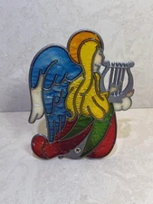 Vintage Stained Acrylic Angel Votive Candle Holder Christmas 6” Tall - Not Glass