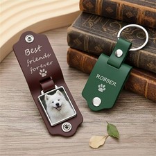 Custom Dog Photo Leather Keychain, Pet Loss Sympathy Gift
