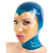 Latex Hood Transparent blue Rubber Mask with Back zipper for Fetish Clubwear