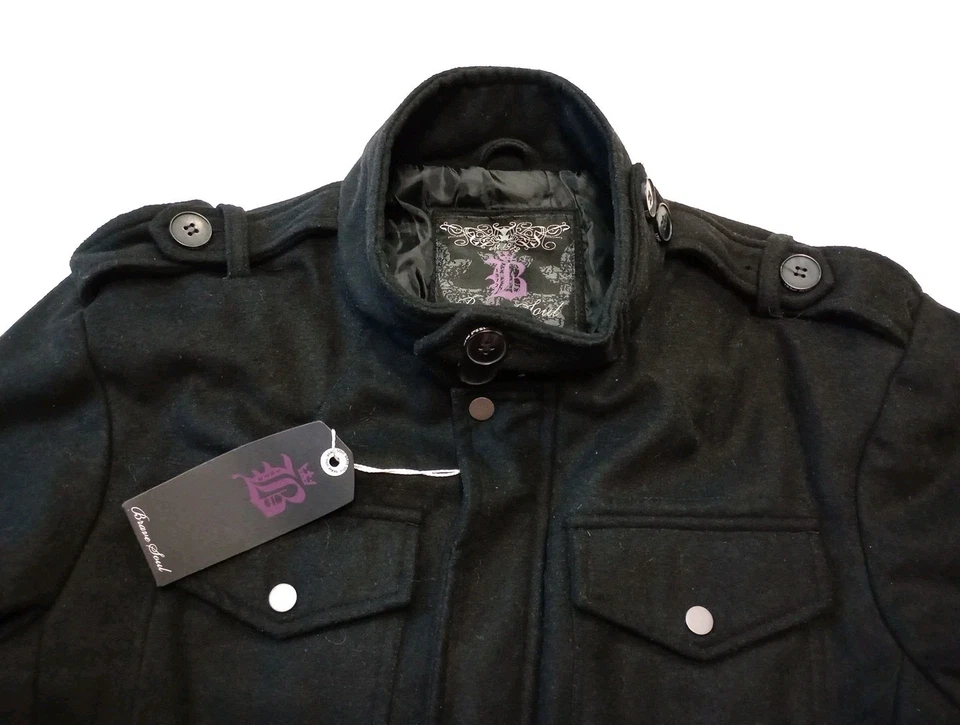 Black Label Brave Soul Mens XL Military Wool Jacket Winter Pea Coat Full Zip NEW - Image 2 of 4