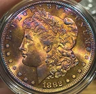 BU MS 1882 S DMPL Morgan Silver Dollar Rainbow Toned 90% Silver- See Pics