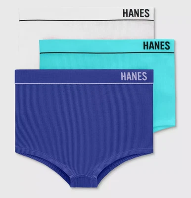 SIZE L HANES PACK 3 WOMEN'S BOXERS BLUE & WHITE - Image 1 of 3