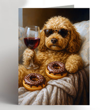 Funny Cockapoo Dog Card Wine Donut UK Printed