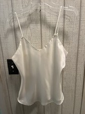 Vtg DELICATES Cream Color CAMI Camisole Top Liquid Satin Sz Medium Adj Straps GC