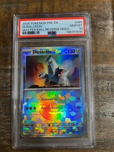 Pokemon 2025 Prismatic Evolutions Master Ball Holo DURALUDON #069 PSA 10 Gem