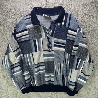 Vintage Top Notch Sweater Mens 2XL Blue Madras Made in USA Boxy Pullover 90s