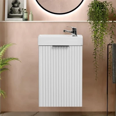 IMPACT FURNITURE Cloakroom Vanity Unit Small Sink Wash Basin Slimline White Wall Hung 400mm Adet