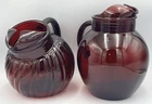 Vtg Anchor Hocking Royal Ruby Red Pitcher Set Excellent Condition Large Pitchers