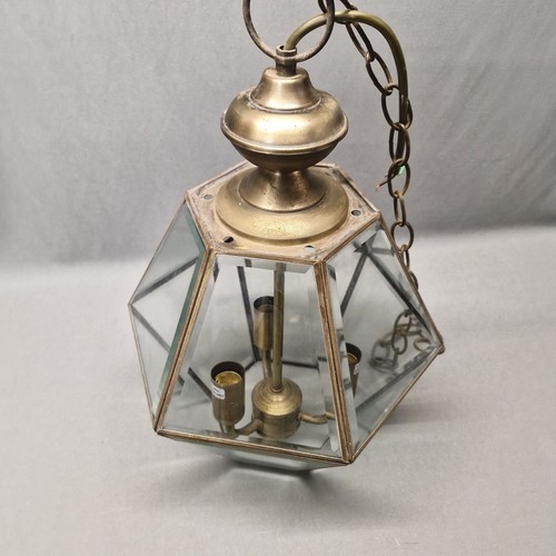 Vintage Brass & Glass Hexagonal Ceiling Lantern - Picture 11 of 21