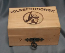 Spardose Holz Volksf&uuml;rsorge aufklappbar mit Schloss und Schl&uuml;ssel Logo