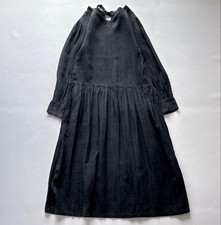 Vestido Largo ICHI Antigüedades Lino Reunido Hecho a Mano Lavado Sumi Teñido Excelente Estado