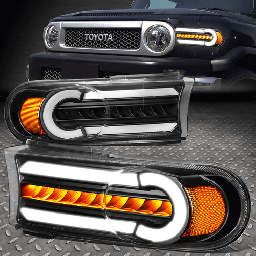 FOR 07-14 FJ CRUISER 3D LED DRL+SEQUENTIAL TURN SIGNAL BUMPER LIGHT BLACK/AMBER - Picture 1 of 8