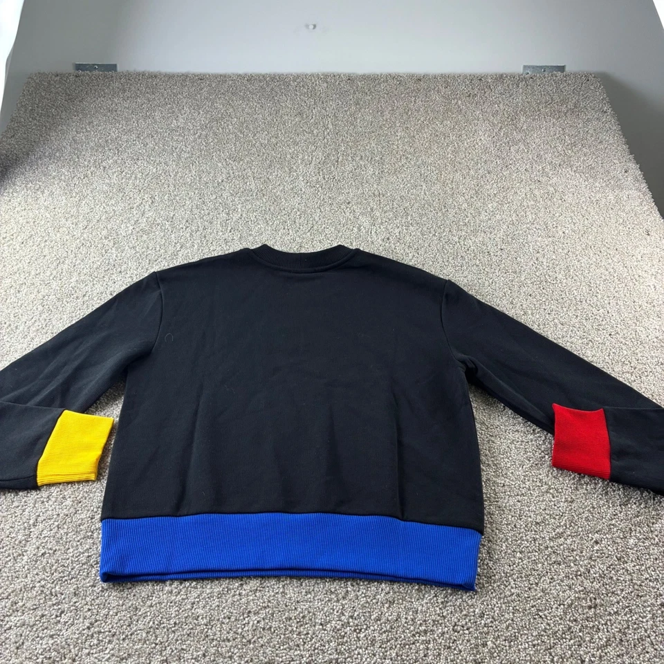 United Colors of Benetton Sweatshirt XS Colorful Logo Crew Neck Black Cotton Top - Image 3 of 4