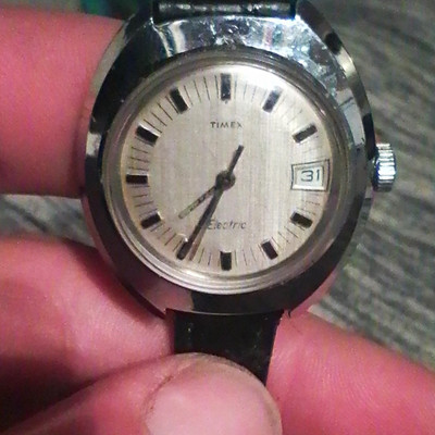 Timex Electric Men's Manual Mechanical Date Watch Silver Dial Black Leather