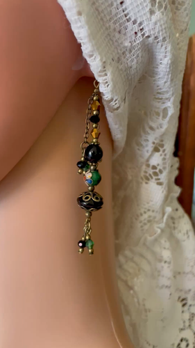 Vintage Stil 3,5" lange Ohrhänger mit Onyx Natursteinen. Boho Hippie - Video 1 von 1