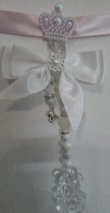 Pram charms*new*clear Crystal Teddy With Mixed Beads White Bow Silver Teddy 