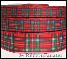 3yds Red Green Stewart Tartan Plaid   3/8" or 5/8" or 7/8" 1.5" Grosgrain Ribbon