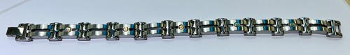 Mens Polished Steel Dark Gold Two Tone Flexible 7.5mm Link 8 " Bracelet w/Screws - Picture 2 of 2