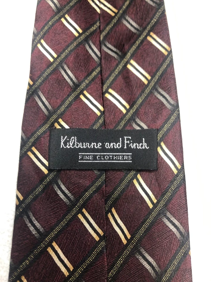 KILBURNE AND FINCH MENS TIE BURGUNDY WITH GOLD GRAY 4 x 60 - Image 4 of 4