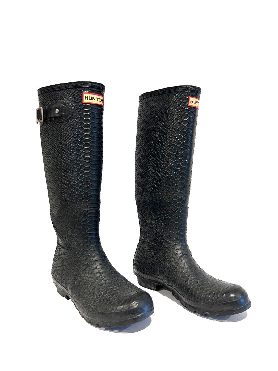 靴 HUNTER ORIGINAL REFINED TALL BOOTS Hunter Original Embossed Refined Tall Rain Boots | eBay