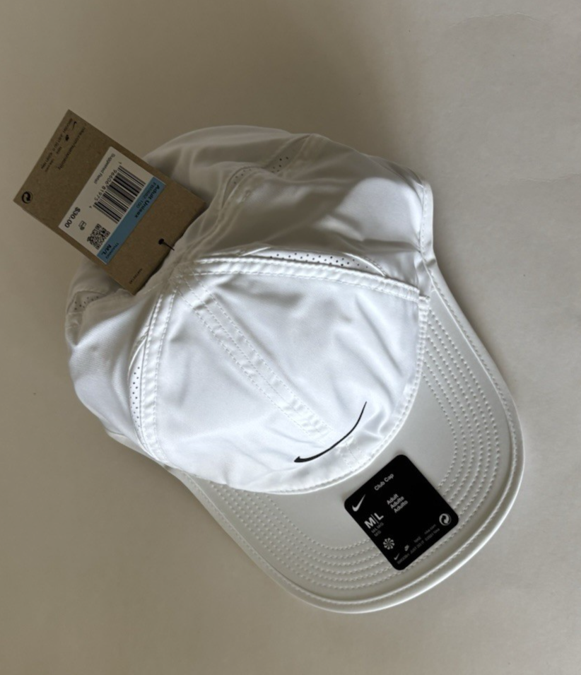Nike Dri Fit Hat Size M /L Featherlight Club Cap FB5682-100 White NWT