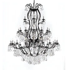 Rustic Rod Iron And Crystal Chandelier Large With Crystals 52" Ideal For Room