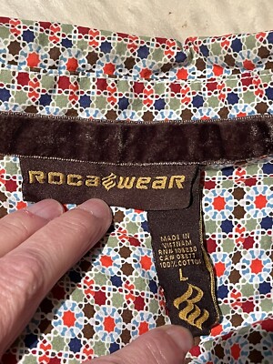 Vintage ROCA WEAR Men's ￼Long Sleeve Shirt All Over Print Size L