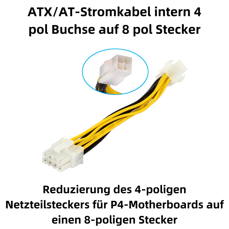 C53 4Pin Stecker auf 8Pin Buchse EPS Stromkabel Kabel Adapter CPU Netzteil 18cm - Bild 2 von 4