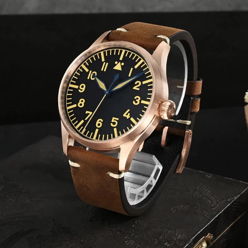 SAN MARTIN SN0117-Q Automatik CuSn8 Bronze Etui 41mm 10 ATM Herren Fliegeruhr - Bild 9 von 35