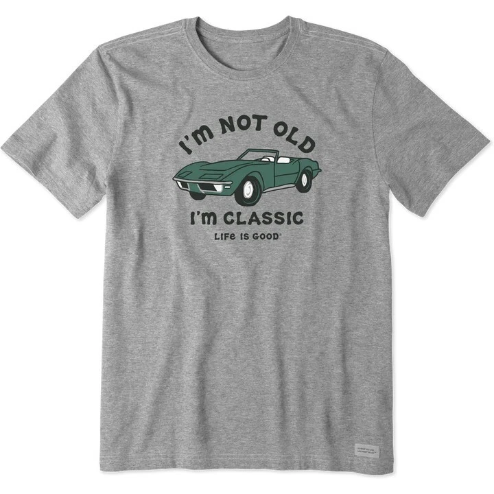 Life is Good. Men's I'm Not Old Sports Car Short Sleeve Crusher Tee Heather Gray